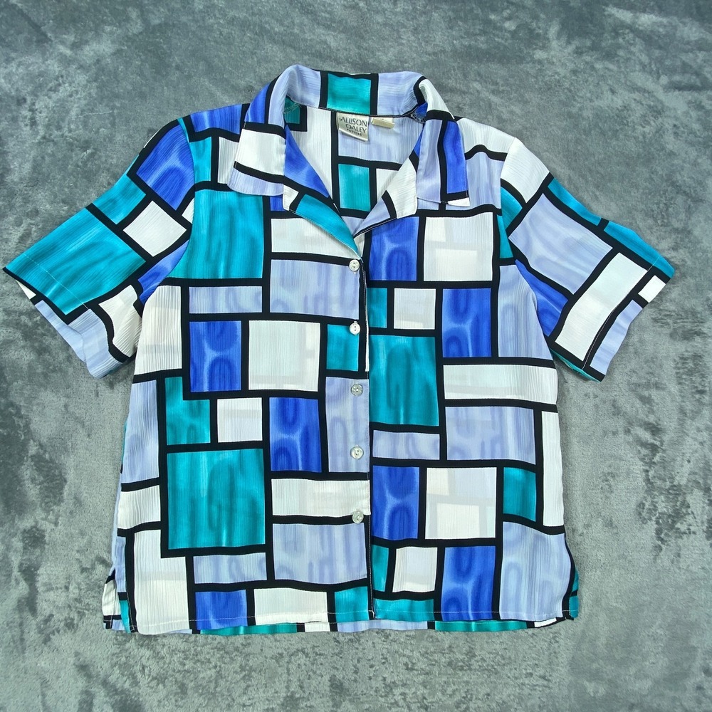 Vintage Allison Daley Blouse Top Womens 8P Petite Granny Core Colorblock Collar
